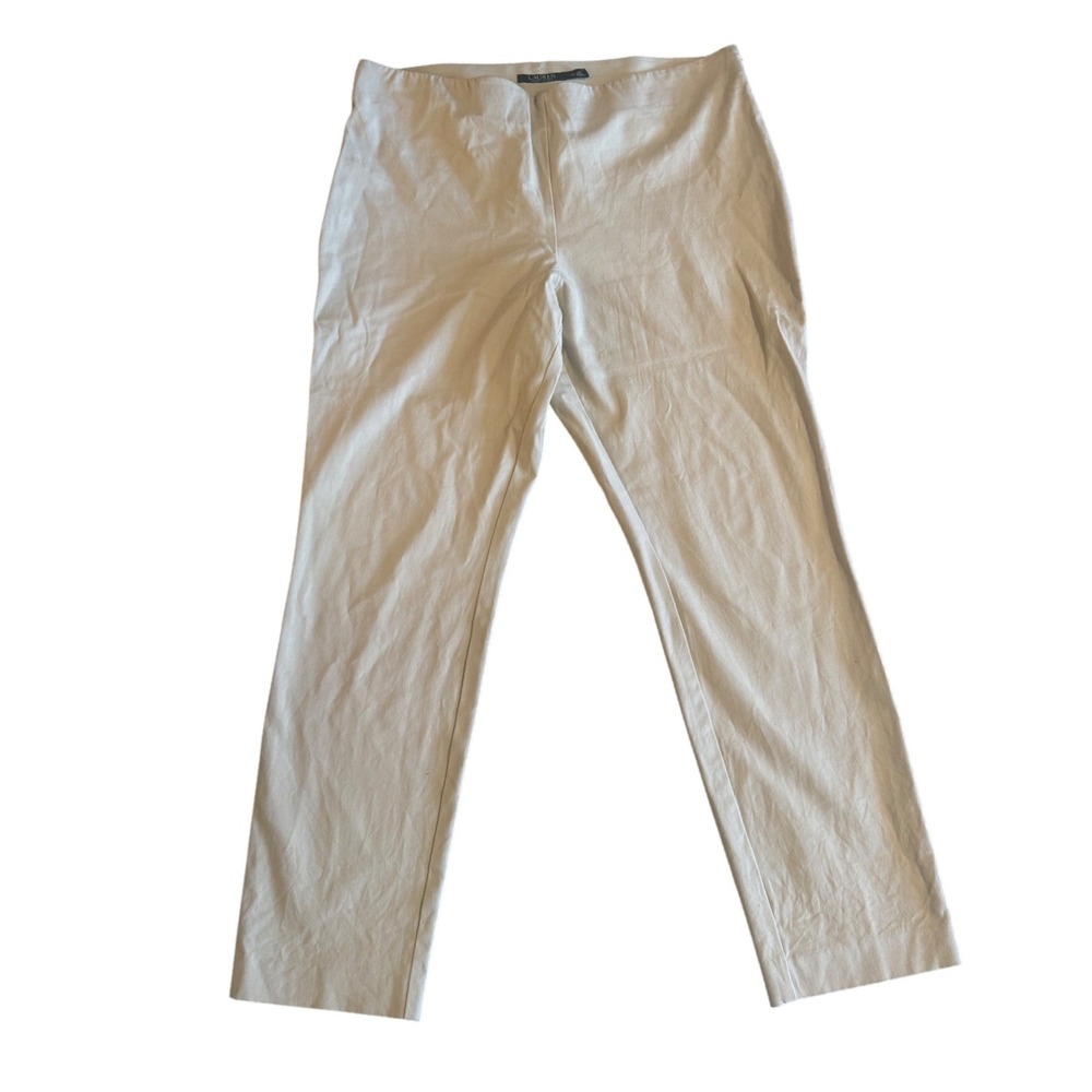 Lauren Ralph Lauren Womens Beige Slim Leg Side Zip Stretch Trousers Pant Size 14